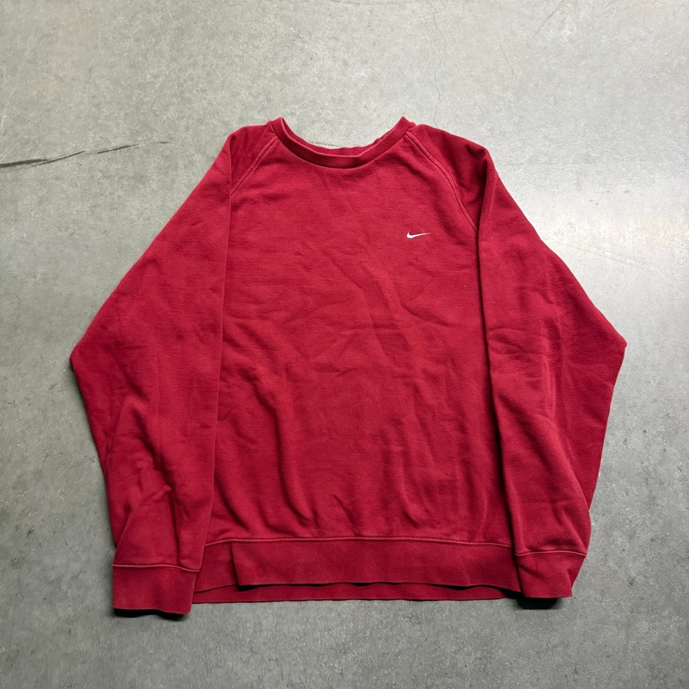 Nike Crewneck Sweatshirt Mens XL Red Embroidered Swoosh Raglan Fleece Pullover